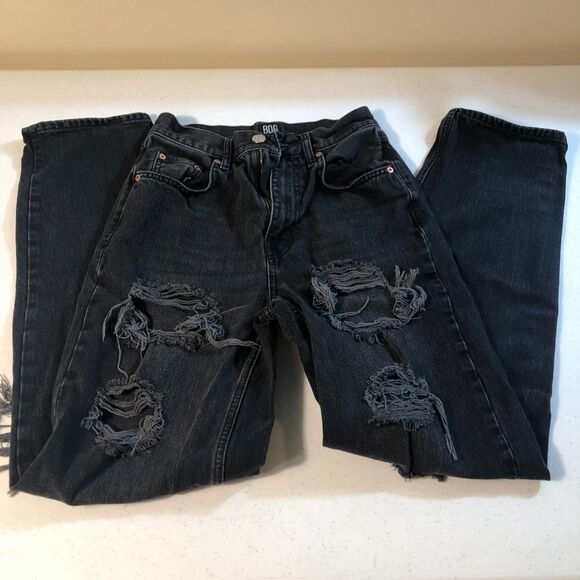 BDG Urban Outfitters Baggy Jeans Women 27 Black Denim Thrashed Streetwear Grunge - Picture 3 of 6